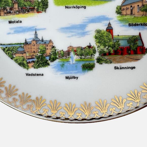 Vintage Hanging Wall Plate Swedish Ostergotland Landmarks Porcelain Collectible - Picture 3 of 8